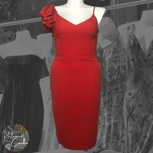 DO+BE Red Ruffle Sleeve Midi Dress - Size Large